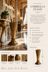 Paragüero de Latón Antiguo con Tallado Ornamental y Base de Pata de León para Decoración de Vestíbulo de Hotel - Product Image 6