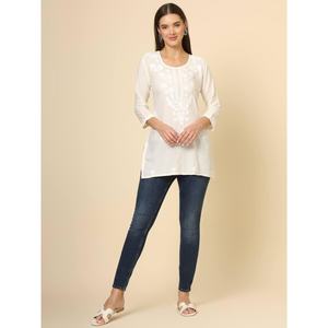 DISEÑADOR RAYON CHICKENKARI TRABAJA SOLO KURTI BLANCO - Product Image 1