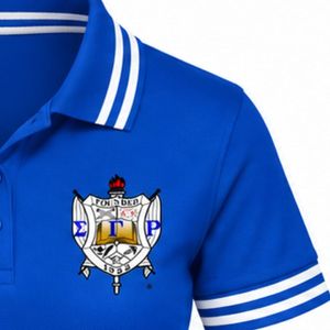 Polo bleu Sigma Gamma Rho pour femme, à manches courtes, col classique, avec lettres grecques brodées, vêtement de sororité, haut décontracté de golf - Product Image 5