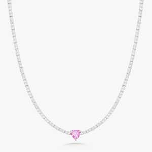 Heart Cut Pink Sapphire Tennis <b>Choker</b> Necklace 10k 14k Solid Gold Round Moissanite Classic Layering Statement Necklace For women - Product Image 3