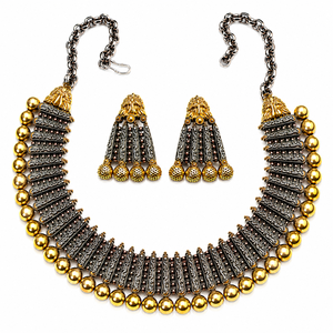 Conjunto de Collar y Pendientes de Cobre Chapado en Oro con Plata Oxidada y Moissanita, Estilo Boho Indio, para Amantes, Regalo de Aniversario para Mujer - Product Image 6