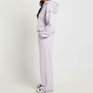 Survêtement zippé pour femme, coupe classique, avec logo brodé personnalisé en dentelle, en molleton polyester/coton, motif écossais, respirant, avec surpiqûres contrastées - Product Image 6