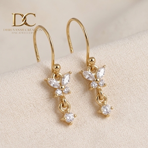 Elegant Designer IGI Certified Jewelry 14K Solid Yellow <b>Gold</b> Lab Grown Diamond Butterfly <b>Dangle</b> Hoop <b>Earrings</b> for Women - Product Image 5