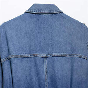 Classic Fit Women's <b>Denim</b> <b>Jacket</b> Timeless Casual Layer Streetwear Eco-Friendly Knitted Plain Dyed Puff Sleeve Stripe Cotton - Product Image 5