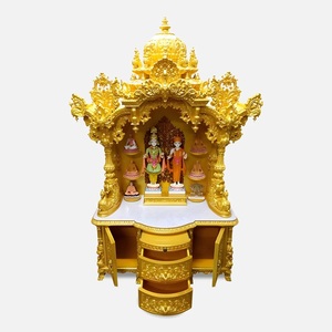 Golden Big Size Swaminarayan <b>Mandir</b> for Pooja Room Traditional Hand Carved Wooden Swaminarayan Temple with Storage Cabinet USA - Product Image 5