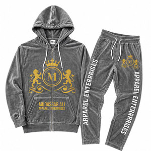 MUDASSAR for APPAREL ENTERPRISES Men's Vintage Hooded Full-Length <b>Tracksuit</b> Set 100% Polyester 340g Lightweight Drawstring - Product Image 1