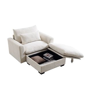 Divano Modulare Moderno in Velluto a Coste Beige con Pouf Contenitore Profondo per Soggiorno, Appartamento, Ufficio - Product Image 6