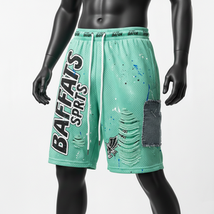 <b>Men</b> Premium Polyester Mesh <b>Shorts</b> 160 GSM Breathable Mint Color <b>Patch</b> Panel Screen Print Custom Logo Workout Mesh <b>men's</b> <b>shorts</b> - Product Image 4