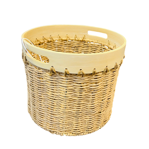 <b>Round</b> <b>Wicker</b> Storage <b>Basket</b> Natural Rattan Organizer Bin with Handle for Clothing Shoes Bathroom Home Decor - Product Image 1