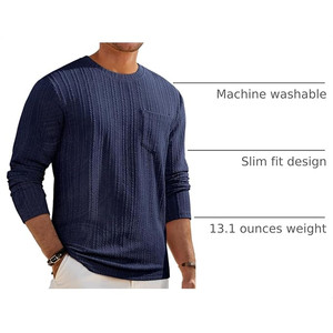 Pull à manches longues en tricot pour homme, couleur unie, pull décontracté d'automne avec poche avant, manches longues, coupe régulière - Product Image 5