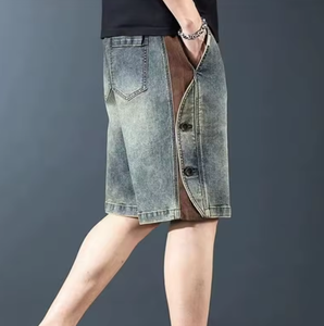 Shorts en jean baggy pour homme, coupe décontractée, cargo, jambe droite, taille haute, style streetwear vintage hip-hop, grande taille - Product Image 1