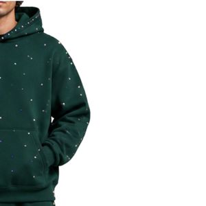 Sweat à capuche vert foncé avec strass pour homme, coupe oversize, en polaire, personnalisable avec logo, streetwear, épais, décontracté, hiver - Product Image 4