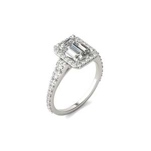 Emerald Cut Lab Grown Diamond Halo Engagement <b>Ring</b> IGI Certified 2.5 CT 10K White Gold <b>Split</b> Pave Band Luxury Bridal Anniversary - Product Image 4