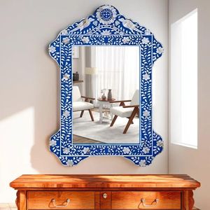 Grand miroir mural bohème élégant fait main avec incrustations florales pour salle de bain et décoration de salon - Product Image 6