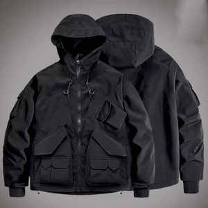 <b>Waterproof</b> Men's Techwear Tactical <b>Jacket</b> Multi-Pocket Cargo Hooded Windbreaker Streetwear Cyberpunk Utility Outerwear Coat - Product Image 1
