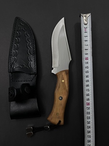 Cuchillo de Camping de Acero Inoxidable con Hoja Fija, Mango de Madera de Olivo y Funda de Cuero, Cuchillo de Caza para Exteriores - Product Image 4