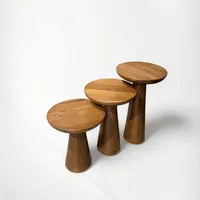 Ensemble de 3 tables basses rondes en bois massif, meubles artisanaux naturels pour salon, chambre, entrée, maison de style campagnard