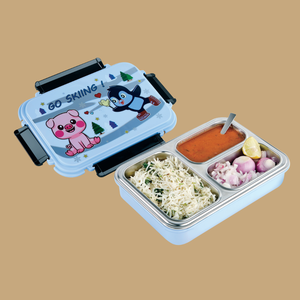 Premium 3 compartment insulated lunch <b>box</b> with stainless steel trays airtight food <b>container</b> for school use - Product Image 6