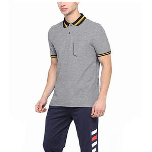 Polo homme gris uni avec col contrastant, poche, manches courtes, respirant, décontracté, pour l'été, le golf et le tennis - Product Image 5