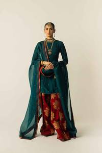 Salwar Kameez élégant en soie modal brodée avec bordure bleue, tenue de mariage traditionnelle indienne/pakistanaise, longueur standard pour femmes - Product Image 2