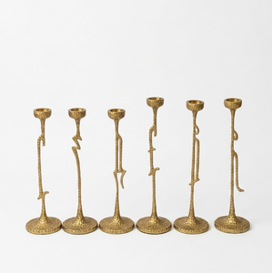 Candelabros de Metal Texturizado de Estilo Nórdico, Hechos a Mano, con Forma Orgánica, Acabado Dorado Vintage, Portavelas Cónicos - Product Image 2