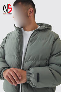 Veste matelassée à capuche pour homme, taille plus, coupe classique, de qualité supérieure, en gris, très chaude, coupe-vent, vêtement d'extérieur d'hiver, veste à bulles - Product Image 6