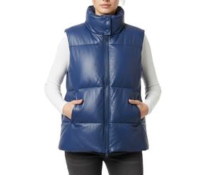 Gilet matelassé en cuir véritable imperméable pour femme avec rembourrage en fibre – Veste décontractée et élégante en cuir pour femme - Product Image 1