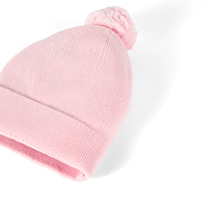 Bonnet bébé rose avec pompon, bonnet d'hiver en tricot doux, couleur unie, style mignon pour les bébés filles - Product Image 4