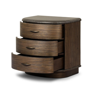 Modern <b>Wooden</b> Nightstand with 3 Curved Drawers and Marble Top, Dark Walnut <b>Bedside</b> <b>Cabinet</b> for Bedroom Furniture - Product Image 4