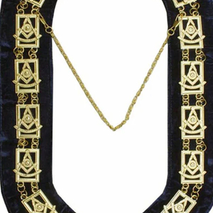 Collier de Collège Maçonnique en Chaîne Métallique Ronde, Or, avec Fond Bleu, Tissu de Haute Qualité - Product Image 2