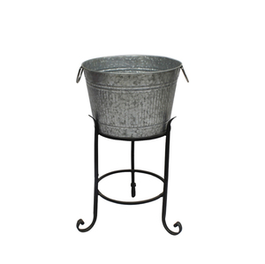 Bac à boissons vintage en métal avec support et étagère inférieure, ensemble refroidisseur de boissons en acier inoxydable pour fêtes et accessoire de bar à domicile - Product Image 6