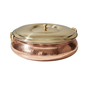 Wholesale Pure Copper Hammered Lagan with Brass Lid Heavy Duty Casserole Handi for Luxury Catering Hotel Buffetware - Product Image 1