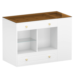"6-Drawer Glass Makeup Vanity Island with <b>Open</b> Shelves & Jewelry <b>Storage</b>" - Product Image 5