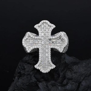 Hip Hop Fashion <b>Men</b> Cuban <b>Ring</b> Iced Out Cross Moissanite Diamond <b>Rings</b> 925 Sterling Silver Cross <b>Ring</b> - Product Image 1
