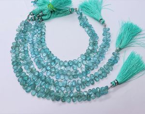 Apatita azul cielo natural, forma de pera lisa, briolette de 5x7 mm, cuentas de piedras preciosas de apatita azul claro, hilo para la fabricación de joyas, venta al por mayor. - Product Image 6