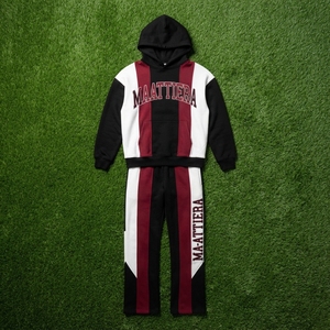 Ensemble de survêtement homme noir, rouge et blanc, veste zippée et pantalon évasé, streetwear et sportswear personnalisés - Product Image 6