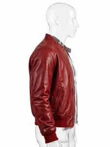 Chaqueta bomber de cuero roja para hombre |   Chaqueta de vuelo A2 de cuero vacuno rojo fuego |   Bomber Personalizado al por Mayor - Product Image 3