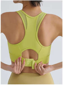 Sujetador deportivo de cuello en U para mujer, con costuras, color liso, de alto soporte, para entrenamiento, yoga, gimnasio, fitness, transpirable por delante, elástico en cuatro direcciones - Product Image 3