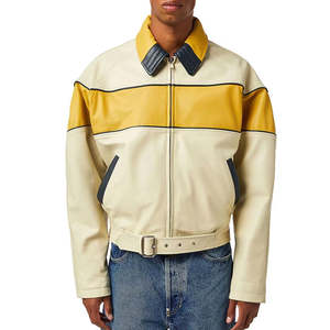 Chaqueta Bomber de Cuero PU con Bloques de Color, Diseño Personalizado al por Mayor, Estilo Vintage con Cierre, Corte Regular para Hombre, con Muestra Gratis - Product Image 1
