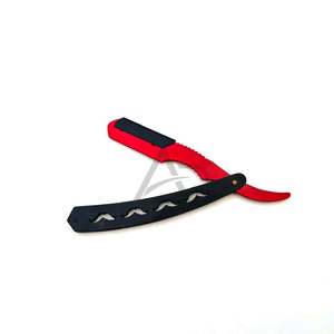 Rasoirs de barbier à manche motif moustache rouge et noire, en acier inoxydable, rasoir à lame droite, marque privée - Product Image 2