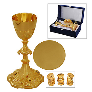 Calice et patène en laiton massif avec ornements |   Ensemble de communion décoratif – DOUBLE VEE EXPORTS - Product Image 1