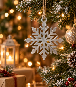 Ornement de Noël en métal argenté en forme de flocon de neige, décoration suspendue pour arbre, fait main, décoration d'hiver pour la maison - Product Image 3