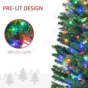 Albero di Natale Artificiale Preilluminato a Forma di Matita, Alto 2,13 Metri, con 499 Rami e 180 Luci LED Colorate, Base in Acciaio, Decorazione Natalizia Verde - Product Image 6