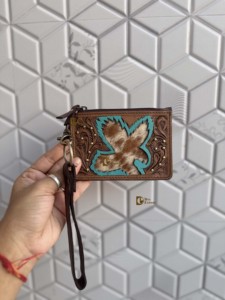 New 2026 Genuine Leather ATM Card <b>Holder</b> Stylish Clutch Coin Purse Hand Tooled Leather Embroidered Butterfly Women's Purse - Product Image 1
