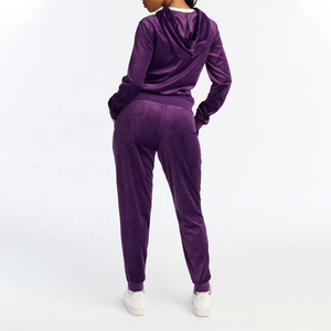 Premium Quality <b>Women's</b> Purple <b>Velvet</b> Tracksuit Set Hooded Zipper Jacket <b>Jogger</b> Pants Two Piece Casual Matching Velour <b>Women</b> Set - Product Image 2