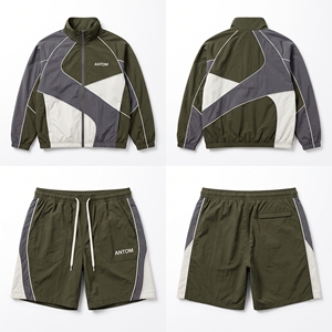 Conjunto de Chaqueta Cortavientos con Bloques de Color para Hombre, Chaqueta con Cierre y Pantalones Cortos, Ropa Deportiva, Ropa de Gimnasio, Ropa Casual Activa, Conjunto de Dos Piezas - Product Image 1