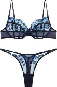 Ensemble de lingerie sexy pour femmes, soutien-gorge et culotte en dentelle, super extensible, bralette transparente - Product Image 5