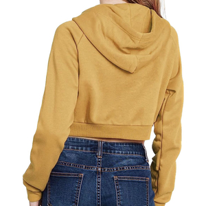 Sudadera Corta con Capucha para Mujer, Color Mostaza, Manga Larga, Tejida, Informal, para Otoño, Transpirable, Corte Regular - Product Image 5