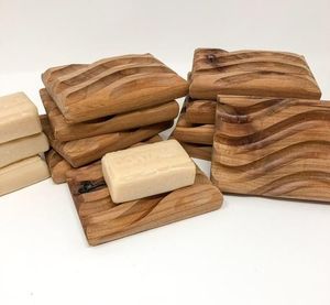 Natural Bamboo Wood <b>Soap</b> Holder Dish Rack Bathroom Shower Storage Support Plate Tray Elegant Wooden Bathroom <b>Sets</b> - Product Image 2
