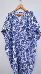 Vestido Largo Informal de Verano, Estilo Kaftán, de Algodón Indio con Estampado Floral, Hecho a Mano, para Mujer, Ideal para la Playa - Product Image 3